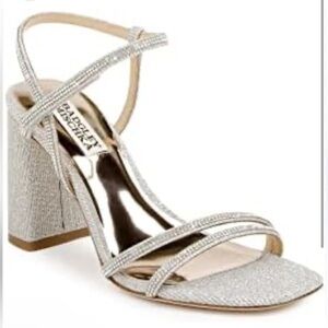 Sparkling Silver Block Heel Sandals - Women
